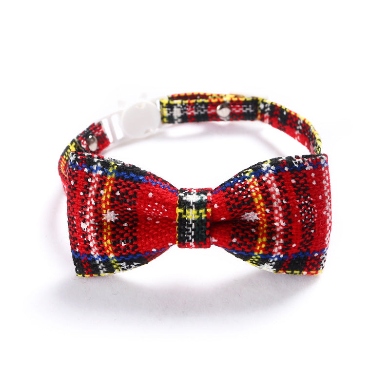 Snowflake Christmas Red Plaid Adjustable Pet Bow Tie