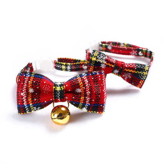 Snowflake Christmas Red Plaid Adjustable Pet Bow Tie