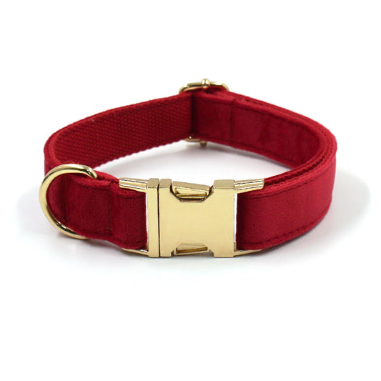 Red Thick Velvet Gold Buckle Pet Collar Leash Bowknot Christmas Pet Supplies