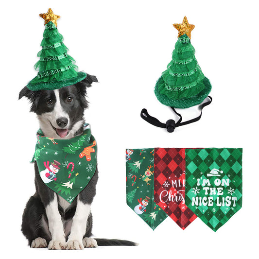 New Pet Christmas Suit, Hat And Triangle Scarf Combination