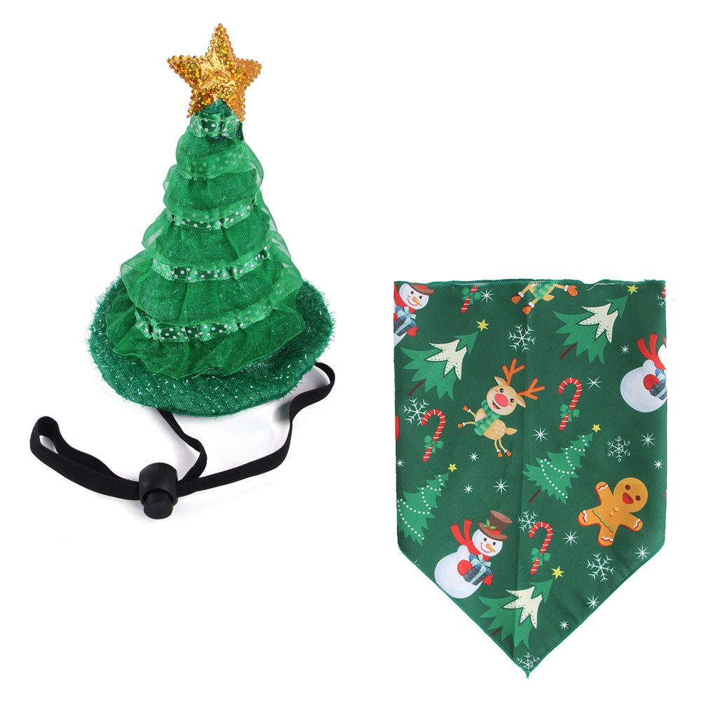 New Pet Christmas Suit, Hat And Triangle Scarf Combination